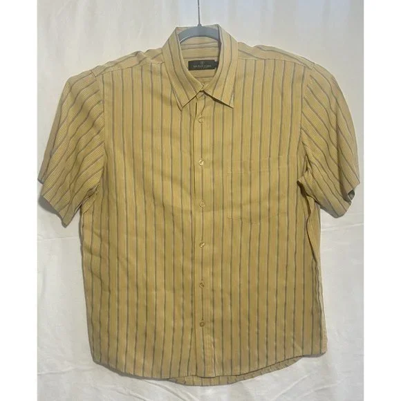 Bugatchi Uomo Shirt Mens Large Striped Button Up Short Sleeve Collared - Picture 2 of 6